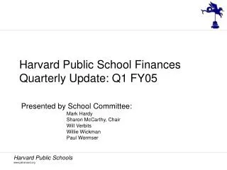 Harvard Public School Finances Quarterly Update: Q1 FY05