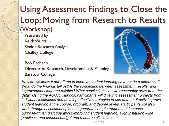 using assessment findings to close the loop moving from research to results workshop