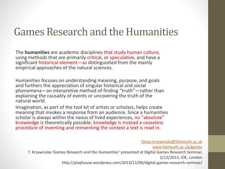 games research and the humanities