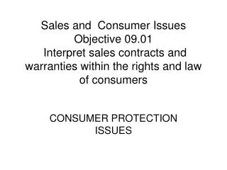 CONSUMER PROTECTION ISSUES