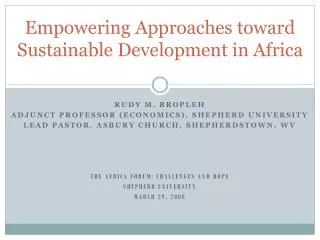 Empowering Approaches toward Sustainable Development in Africa
