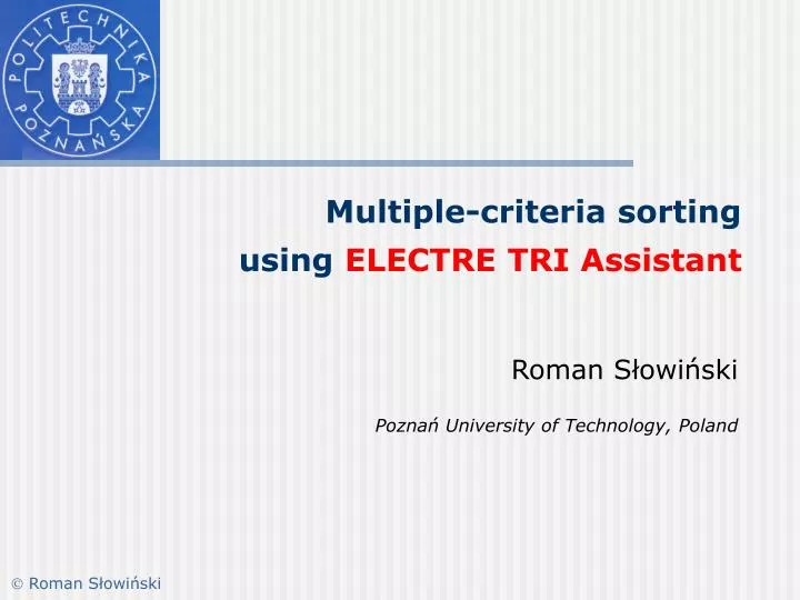 multiple criteria sorting using electre tri assistant