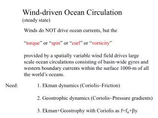 Wind-driven Ocean Circulation (steady state)