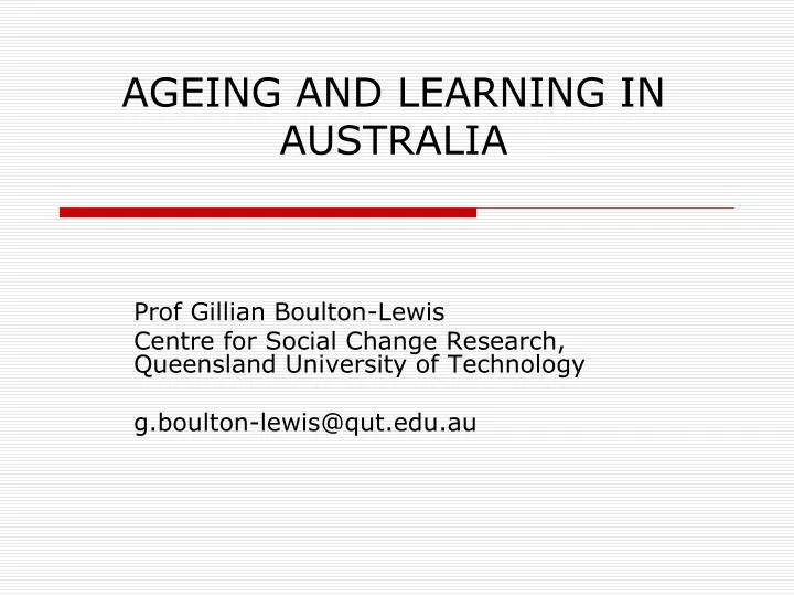 ageing and learning in australia