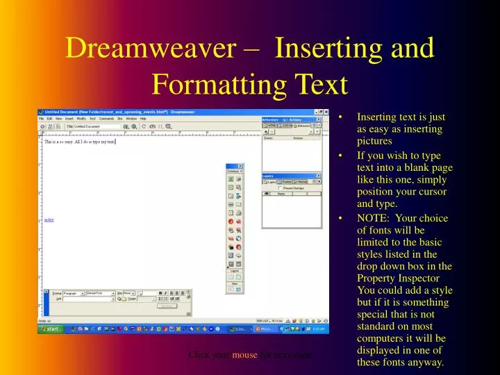 dreamweaver inserting and formatting text