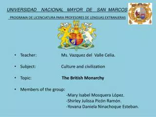 Teacher: 		Ms. Vazquez del Valle Celia. Subject:		Culture and civilization