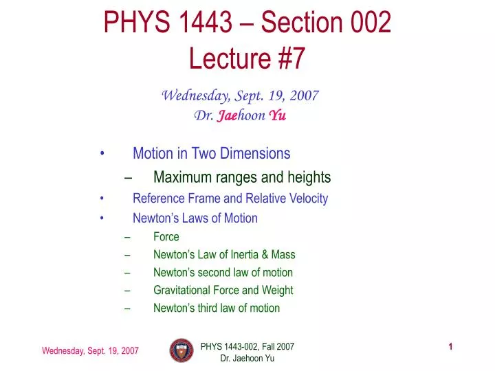 phys 1443 section 002 lecture 7
