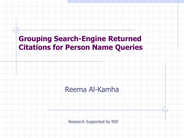 grouping search engine returned citations for person name queries