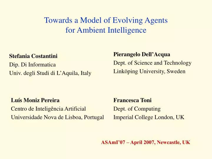 towards a model of evolving agents for ambient intelligence