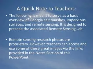 A Quick Note to Teachers: