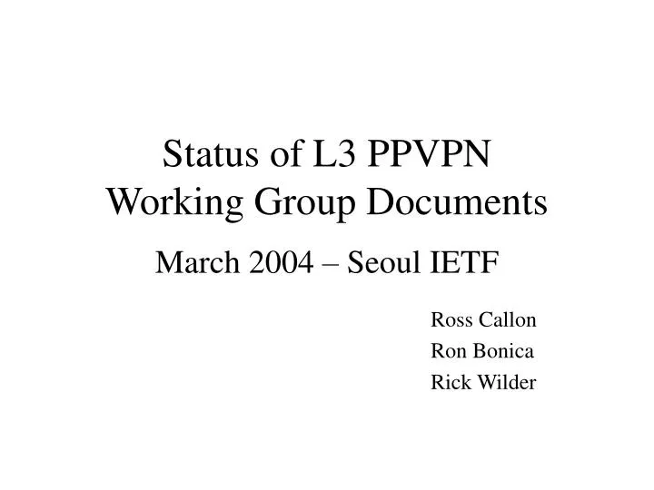 status of l3 ppvpn working group documents march 2004 seoul ietf