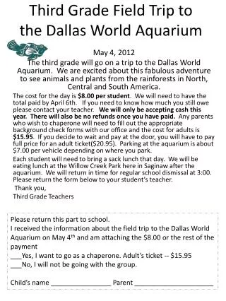 Third Grade Field Trip to the Dallas World Aquarium