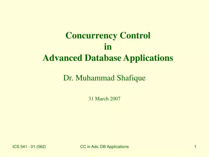 concurrency control in advanced database applications