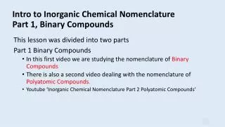 Intro to Inorganic Chemical Nomenclature Part 1, Binary Compounds