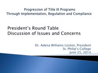 Progression of Title III Programs Through Implementation, Regulation and Compliance