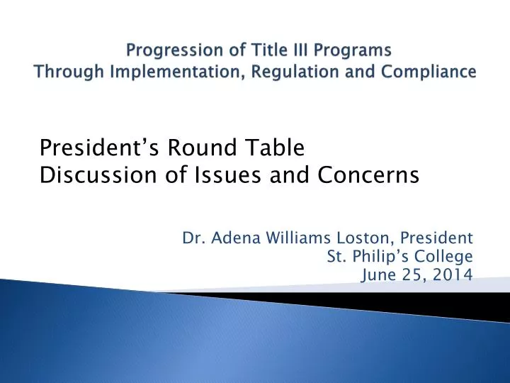 progression of title iii programs through implementation regulation and compliance