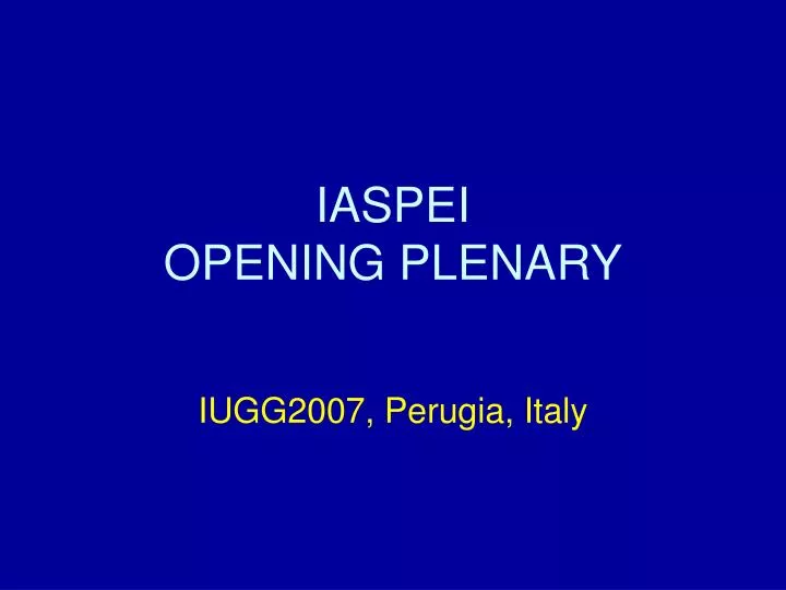 iaspei opening plenary