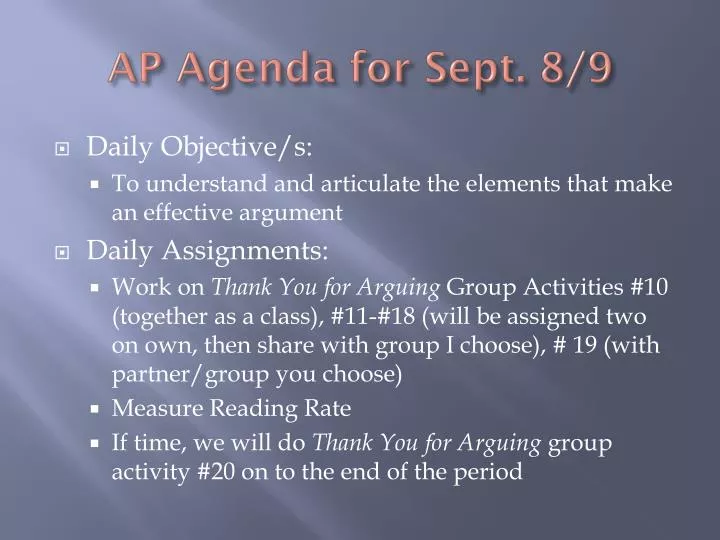 ap agenda for sept 8 9