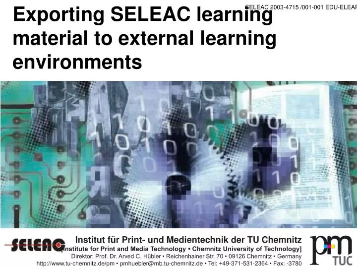 exporting seleac learning material to external learning environments