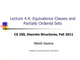 Lecture 4.4: Equivalence Classes and Partially Ordered Sets