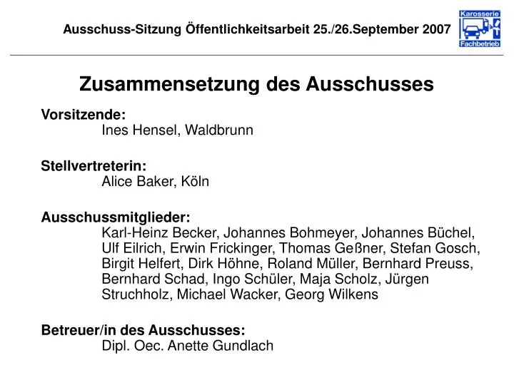 ausschuss sitzung ffentlichkeitsarbeit 25 26 september 2007