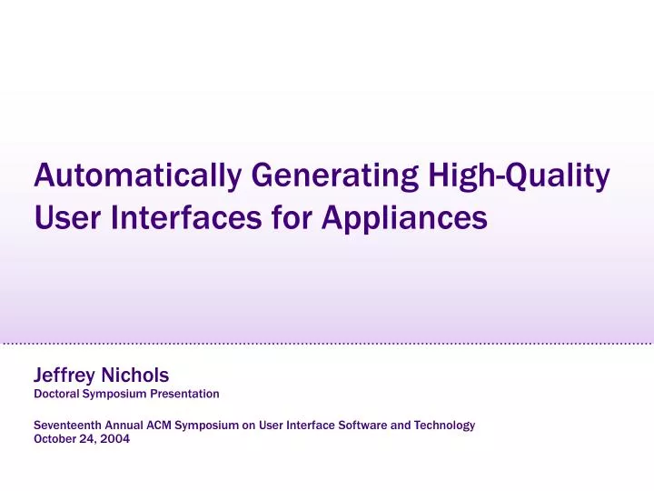 automatically generating high quality user interfaces for appliances