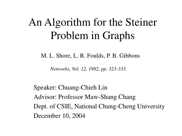 an algorithm for the steiner problem in graphs
