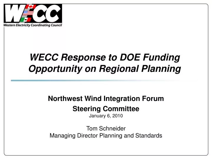 wecc response to doe funding opportunity on regional planning