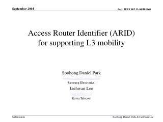 Access Router Identifier (ARID) for supporting L3 mobility