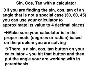 Sin, Cos, Tan with a calculator