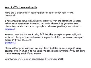 Year 7 JPS Homework guide