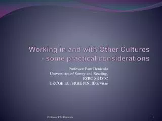 Working in and with Other Cultures - some practical considerations