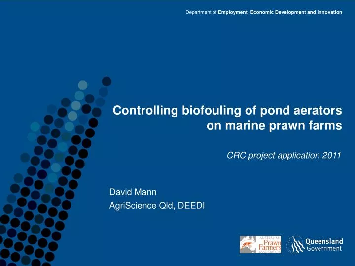 controlling biofouling of pond aerators on marine prawn farms
